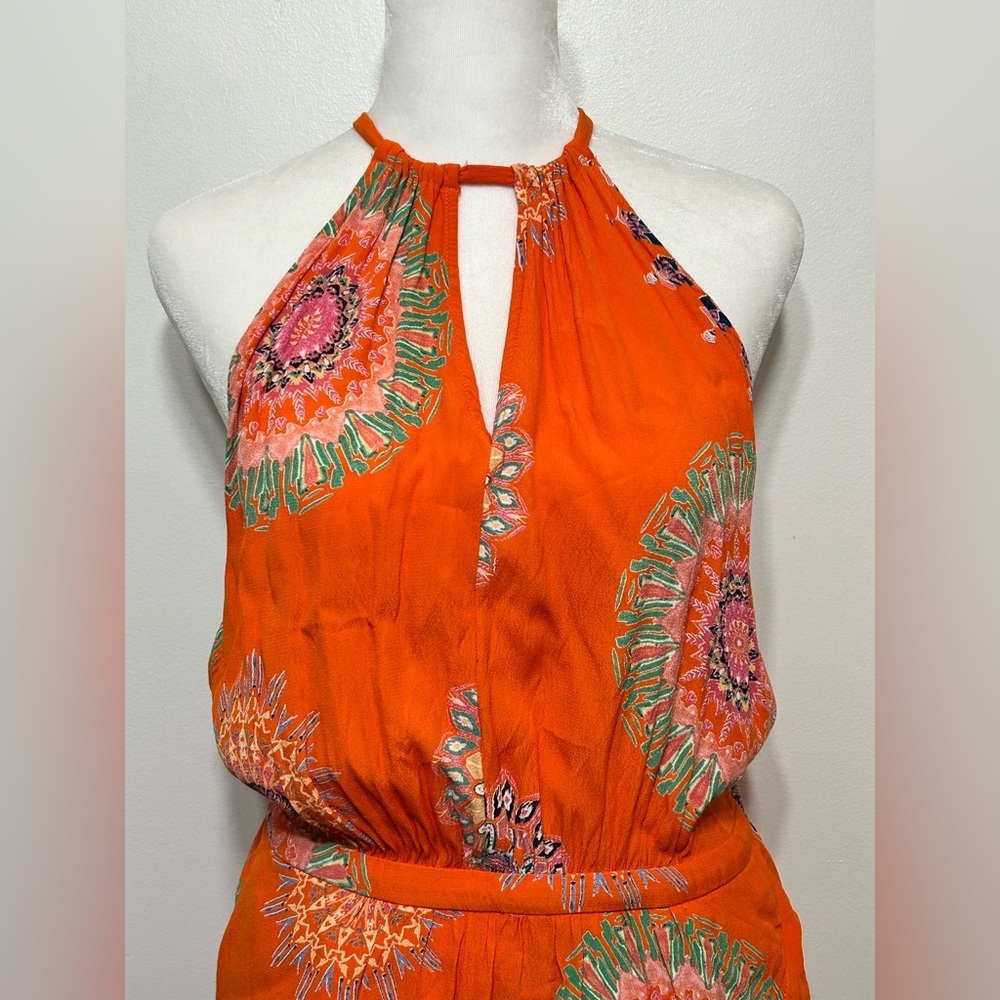 Anthropologie livia halter print medallion motif Orange Floral Mini Dress 10 - Picture 4 of 14